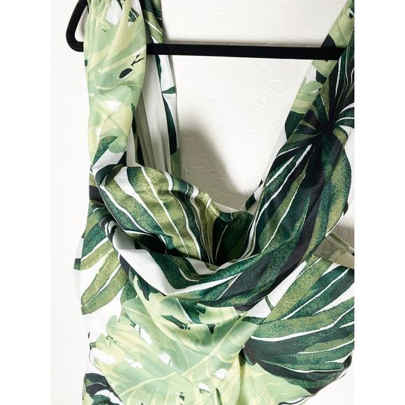 Swim By Cacique Womens Crossover One Piece Wrap Peephole Palm Print Swimsuit NWT - Picture 5 of 12